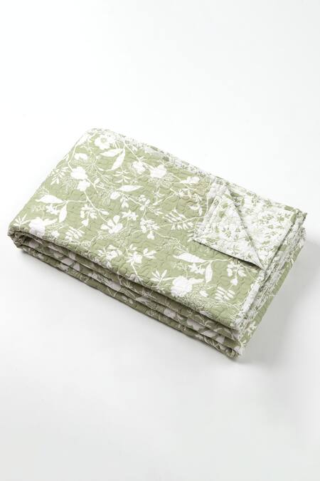 Shop_Vvyom By Shuchita_Beige Shell 100% Bahaarloom Reversible Bed Cover With Pillow - 2 Pcs_Online_at_Aza_Fashions