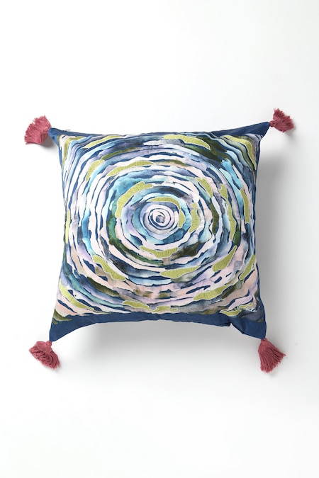 vVyom By Shuchita Blue Shell Silk Mushroo Printed Tatva Abstract Cushion 2 Pcs Set 