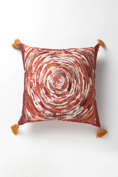 vVyom By Shuchita Red Shell Silk Mushroo Printed Tatva Abstract Cushion 2 Pcs Set