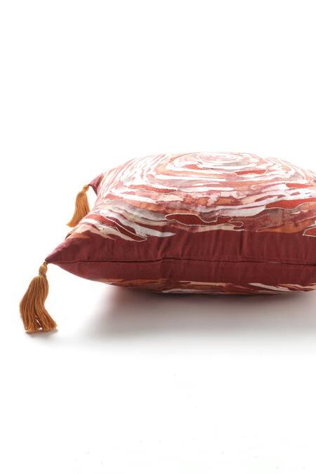 Shop Vvyom By Shuchita Red Shell Silk Mushroo, Filler Fibre Tatva Abstract Cushion 2 Pcs Set at Aza Fashions Shop_Vvyom By Shuchita_Red Shell Silk Mushroo, Filler Fibre Tatva Abstract Cushion 2 Pcs Set_at_Aza_Fashions