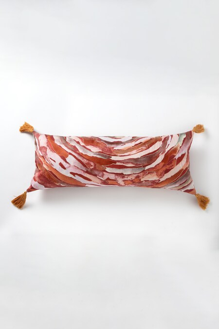 vVyom By Shuchita Red Shell Silk Mushroo Printed Tatva Abstract Lumbar Cushion 