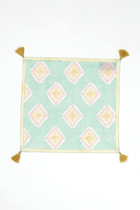 Vvyom By Shuchita Blue 30% 70% Hand Block Shuchi Napkins 4 Pcs Set