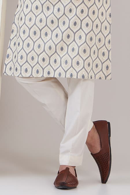 Kasbah_White Georgette Sequins, Embroidery Chikankari Kurta With Pant _Online_at_Aza_Fashions