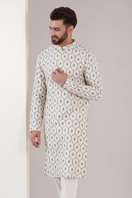 Buy_Kasbah_White Georgette Sequins, Embroidery Chikankari Kurta With Pant _Online_at_Aza_Fashions