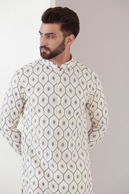 Shop_Kasbah_White Georgette Sequins, Embroidery Chikankari Kurta With Pant _Online_at_Aza_Fashions