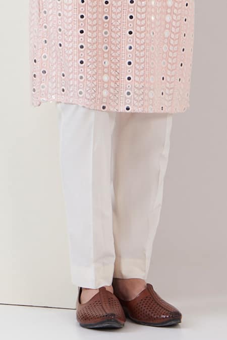 Kasbah_Pink Georgette, Cotton Mirrors, Embroidery Kurta And Pant Set _Online_at_Aza_Fashions