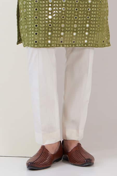 Kasbah_Green Georgette Mirrors, Embroidery Kurta And Pant Set _Online_at_Aza_Fashions
