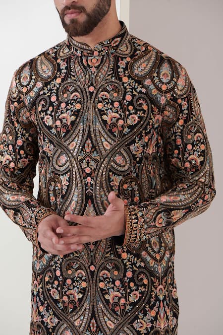 Buy Kasbah Black Georgette, Cotton Embroidery, Sequins Kalamkari Kurta Set Online at Aza Fashions Buy_Kasbah_Black Georgette, Cotton Embroidery, Sequins Kalamkari Kurta Set _Online_at_Aza_Fashions