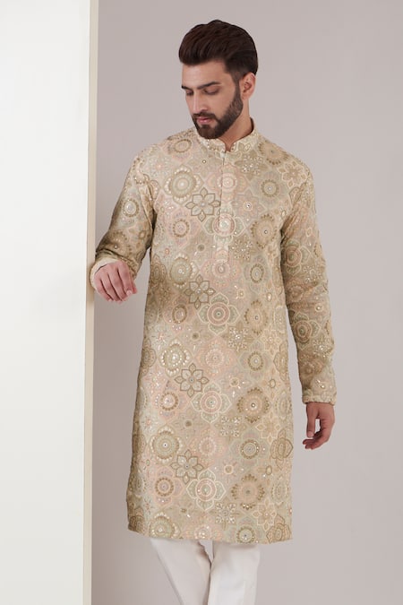 Kasbah_Cream Georgette Embroidery Chikankari Thread Kurta Set_Online_at_Aza_Fashions