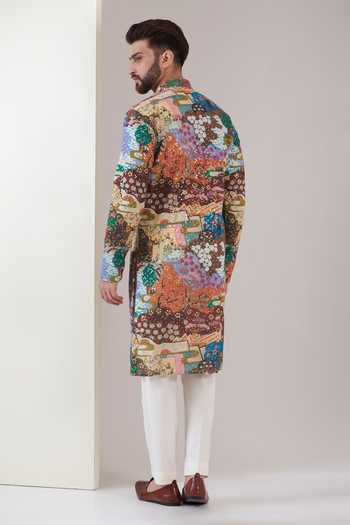 Shop Kasbah Multi Color Georgette Sequins, Embroidery Forest Scene Print Kurta With Pant at Aza Fashions Shop_Kasbah_Multi Color Georgette Sequins, Embroidery Forest Scene Print Kurta With Pant _at_Aza_Fashions