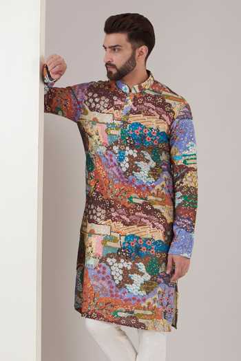 Kasbah Multi Color Georgette Sequins, Embroidery Forest Scene Print Kurta With Pant Online at Aza Fashions Kasbah_Multi Color Georgette Sequins, Embroidery Forest Scene Print Kurta With Pant _Online_at_Aza_Fashions