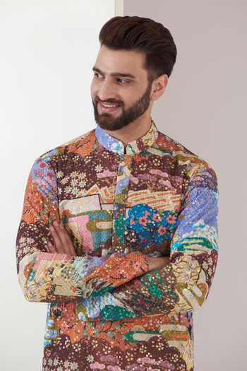 Buy Kasbah Multi Color Georgette Sequins, Embroidery Forest Scene Print Kurta With Pant Online at Aza Fashions Buy_Kasbah_Multi Color Georgette Sequins, Embroidery Forest Scene Print Kurta With Pant _Online_at_Aza_Fashions