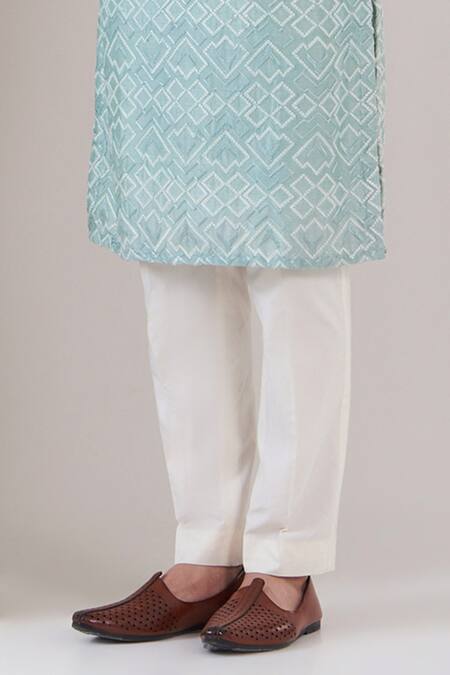 Kasbah_Blue Georgette, Cotton Embroidery Geometric Pattern Kurta With Pant _Online_at_Aza_Fashions