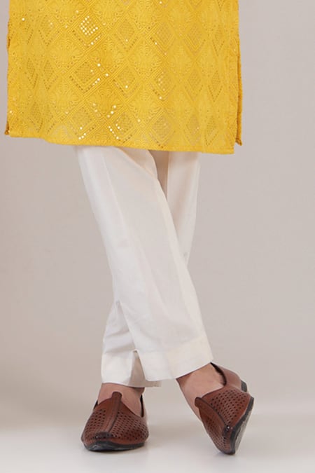 Kasbah Yellow Georgette, Cotton Embroidery, Sequins Chikankari Floral Kurta With Pant Online at Aza Fashions Kasbah_Yellow Georgette, Cotton Embroidery, Sequins Chikankari Floral Kurta With Pant _Online_at_Aza_Fashions