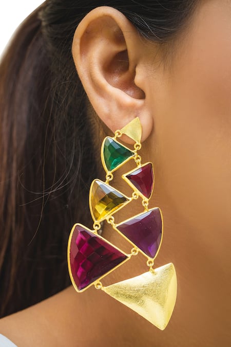 Varnika Arora Gold Plated Stone Geometric Earrings