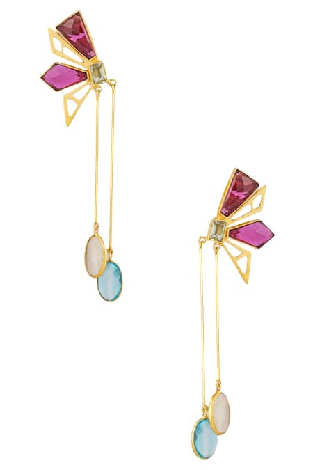 Shop Varnika Arora Pink Stones Geometric Danglers at Aza Fashions Shop_Varnika Arora_Pink Stones Geometric Danglers _at_Aza_Fashions