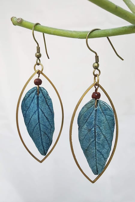 Aqua Hydrangea Leaf Earrings - Nature's Gem in Aqua | NOVICA