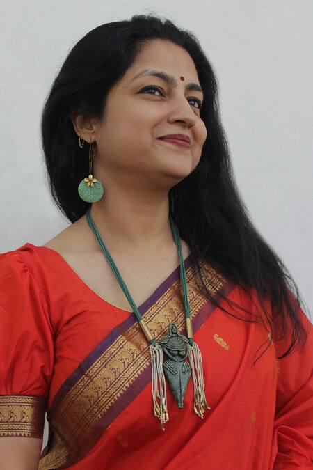 Buy_Aranya Earthcraft_Green Harappan Mother God Carved Pendant Necklace _Online_at_Aza_Fashions