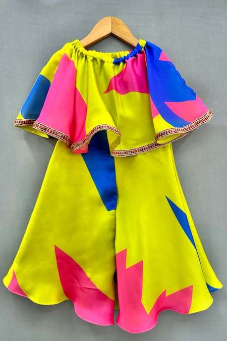 Shop_Label Neeti_Multi Color Satin, Cotton Bows Abstract Print Jumpsuit _at_Aza_Fashions