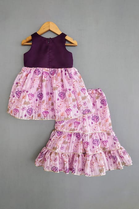 Shop Label Neeti Purple Cotton, Silk Mirrorwork Embellished Yoke Peplum Kurta With Sharara at Aza Fashions Shop_Label Neeti_Purple Cotton, Silk Mirrorwork Embellished Yoke Peplum Kurta With Sharara _at_Aza_Fashions