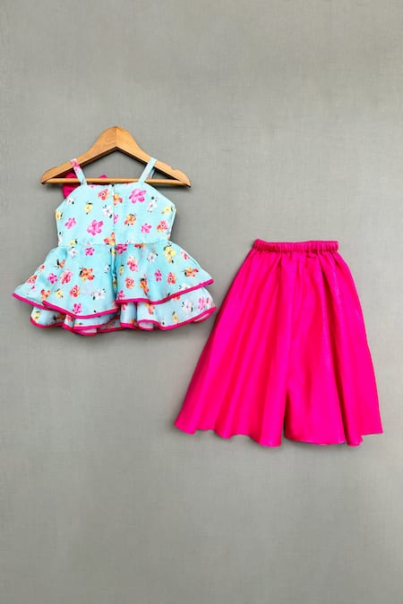 Shop Label Neeti Pink Satin, Satin, Floral Print Peplum Kurta With Palazzo at Aza Fashions Shop_Label Neeti_Pink Satin, Satin, Floral Print Peplum Kurta With Palazzo _at_Aza_Fashions