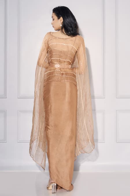 Kressa Embroidered Cape Draped Skirt Set 