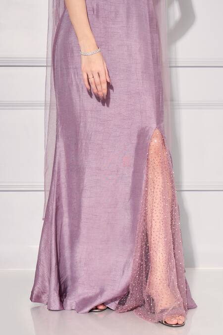 Shop Kressa Purple Silk, Tussar Beads, Sequins Fish Cut Lehenga Embroidered Blouse Set Online at Aza Fashions Shop_Kressa_Purple Silk, Tussar Beads, Sequins Fish Cut Lehenga Embroidered Blouse Set_Online_at_Aza_Fashions