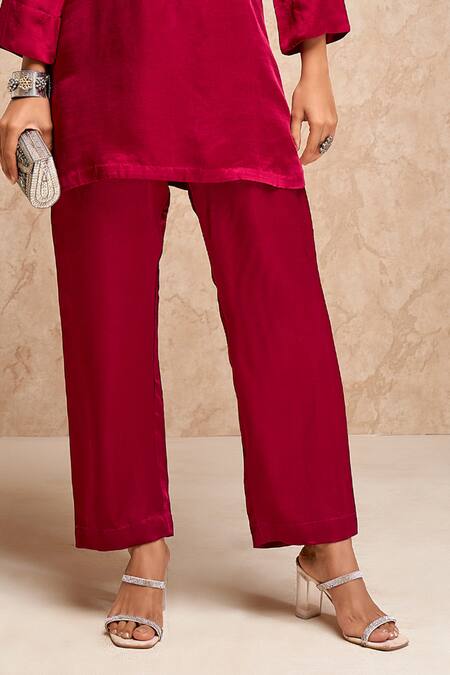 Shop Aditi Somani Pink Silk, Cotton Embroidery Collared Shirt Tunic And Pant Set Online at Aza Fashions Shop_Aditi Somani_Pink Silk, Cotton Embroidery Collared Shirt Tunic And Pant Set _Online_at_Aza_Fashions