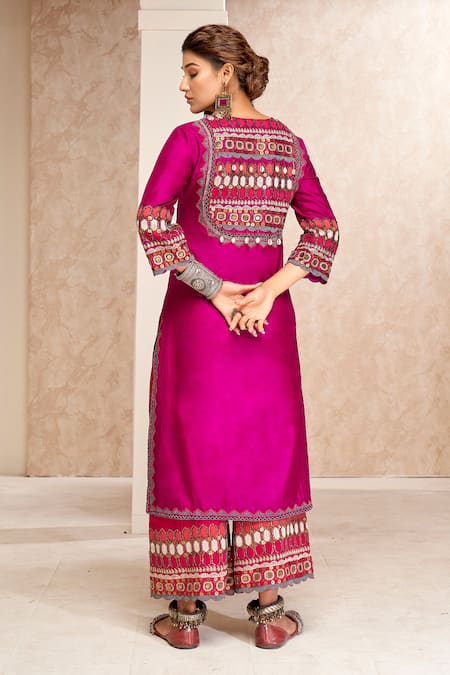 Aditi Somani_Purple Cotton, Silk Sequins, Zari, Embroidery Collared Embellished Kurta Set _Online_at_Aza_Fashions