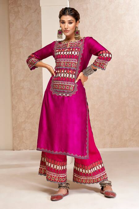 Buy_Aditi Somani_Purple Cotton, Silk Sequins, Zari, Embroidery Collared Embellished Kurta Set _Online_at_Aza_Fashions