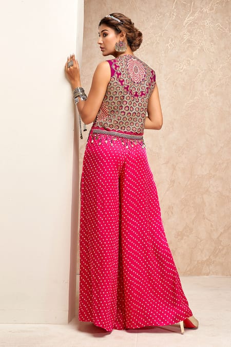Shop Aditi Somani Pink Modal, Satin Beads, Sequins, Zari, Embroidery Square Jacket Palazzo Set at Aza Fashions Shop_Aditi Somani_Pink Modal, Satin Beads, Sequins, Zari, Embroidery Square Jacket Palazzo Set _at_Aza_Fashions