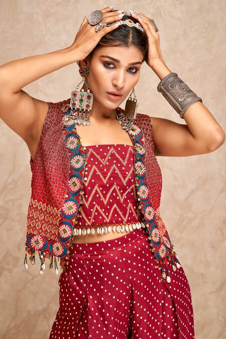 Buy Aditi Somani Maroon Modal, Satin Embroidery, Sequins, Zari, Beads Short Jacket Palazzo Set Online at Aza Fashions Buy_Aditi Somani_Maroon Modal, Satin Embroidery, Sequins, Zari, Beads Short Jacket Palazzo Set _Online_at_Aza_Fashions