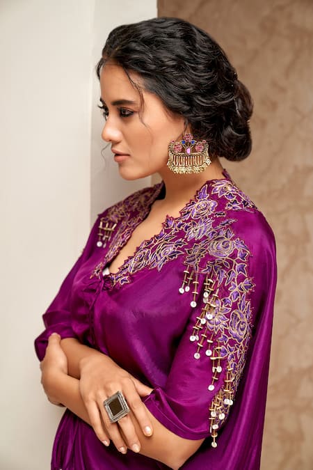 Buy Aditi Somani Purple Silk Embroidery, Sequins V-neck Thread Kaftan Online at Aza Fashions Buy_Aditi Somani_Purple Silk Embroidery, Sequins V-neck Thread Kaftan _Online_at_Aza_Fashions