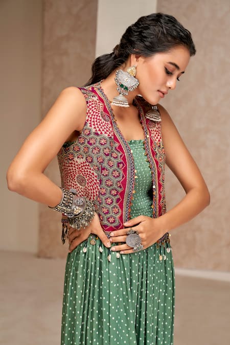 Buy Aditi Somani Purple Modal, Satin Embroidery Square Neck, Bandhani Jumpsuit With Jacket Online at Aza Fashions Buy_Aditi Somani_Purple Modal, Satin Embroidery Square Neck, Bandhani Jumpsuit With Jacket _Online_at_Aza_Fashions