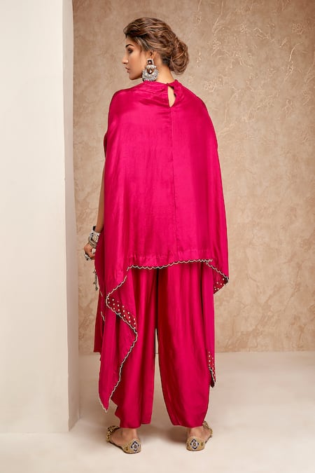 Shop Aditi Somani Pink Silk, Modal, Satin Embroidered Cape And Dhoti Pant Set at Aza Fashions Shop_Aditi Somani_Pink Silk, Modal, Satin Embroidered Cape And Dhoti Pant Set _at_Aza_Fashions