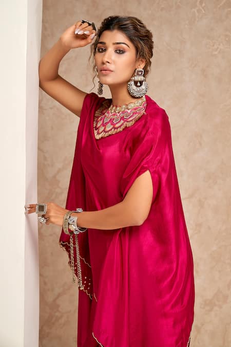 Aditi Somani Pink Silk, Modal, Satin Embroidered Cape And Dhoti Pant Set Online at Aza Fashions Aditi Somani_Pink Silk, Modal, Satin Embroidered Cape And Dhoti Pant Set _Online_at_Aza_Fashions