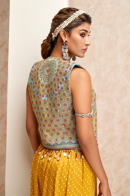 Aditi Somani Bandhani Pattern Jumpsuit & Crop Jacket Set 