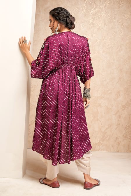 Shop Aditi Somani Purple Modal, Crepe Floral Embroidered High Low Cape With Pant at Aza Fashions Shop_Aditi Somani_Purple Modal, Crepe Floral Embroidered High Low Cape With Pant _at_Aza_Fashions