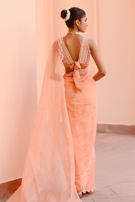 Rishi And Vibhuti Crush Embroidered Saree & Blouse Set 