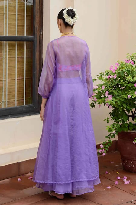 Shop Rishi and Vibhuti Purple Crepe, Organza Sequins, Orchid Bloom Border Printed Jacket Lehenga Set at Aza Fashions Shop_Rishi and Vibhuti_Purple Crepe, Organza Sequins, Orchid Bloom Border Printed Jacket Lehenga Set _at_Aza_Fashions