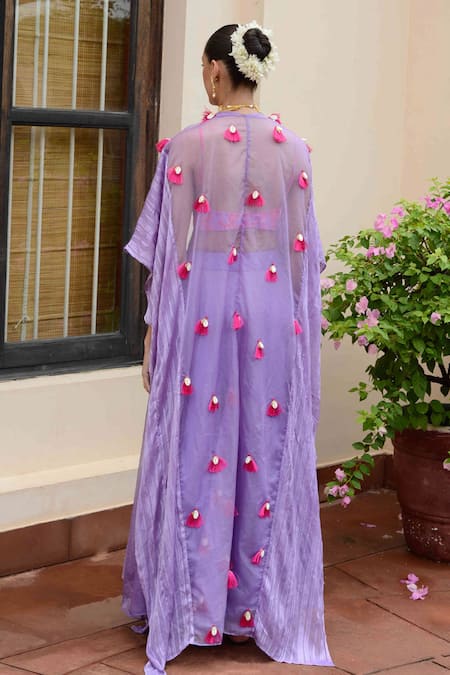 Shop Rishi and Vibhuti Purple Crepe, Organza Sequins, Embroidery Sweetheart Shell Cape Lehenga Set at Aza Fashions Shop_Rishi and Vibhuti_Purple Crepe, Organza Sequins, Embroidery Sweetheart Shell Cape Lehenga Set _at_Aza_Fashions