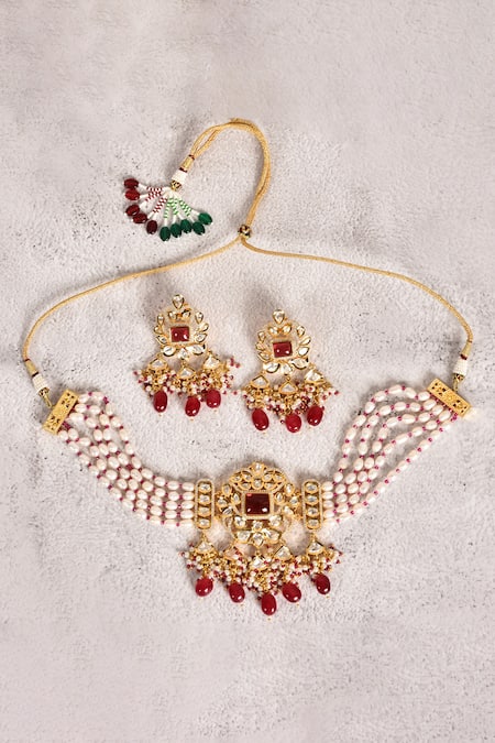 Moh-Maya By Disha Khatri Kundan Pearl & Bead Choker Set 