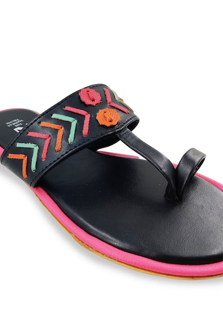 The Madras Trunk_Black Handcrafted Leather Kolhapuri Flats _at_Aza_Fashions