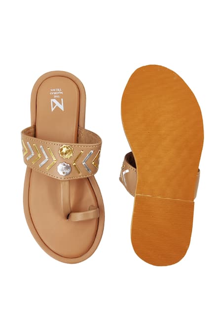 Shop_The Madras Trunk_Brown Handcrafted Kolhapuri Leather Flats _at_Aza_Fashions