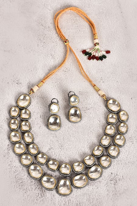 Moh-Maya By Disha Khatri Gold Polki & Faux Diamond Necklace Set 