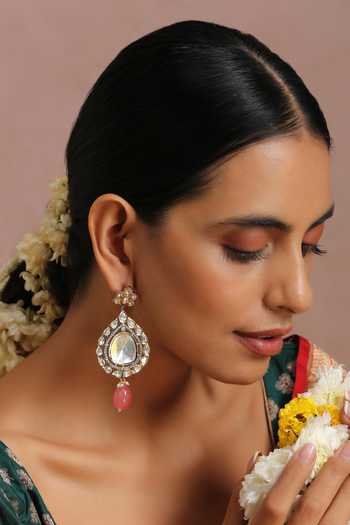 Shop Swabhimann Pink Diamonds, Beads Pearl Shaped Danglers Online at Aza Fashions Shop_Swabhimann_Pink Diamonds, Beads Pearl Shaped Danglers _Online_at_Aza_Fashions