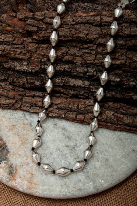Shop Neeta Boochra Silver Plated Thread, Dholki Strewn Necklace at Aza Fashions Shop_Neeta Boochra_Silver Plated Thread, Dholki Strewn Necklace_at_Aza_Fashions