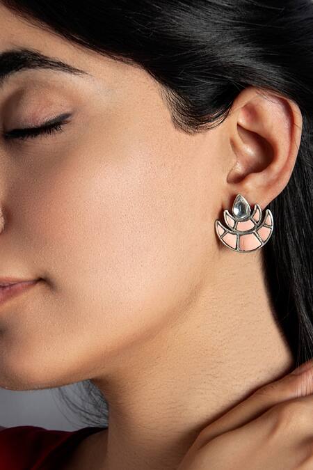 Buy Neeta Boochra Peach Kundans Double Chaand Earrings at Aza Fashions Buy_Neeta Boochra_Peach Kundans Double Chaand Earrings_at_Aza_Fashions