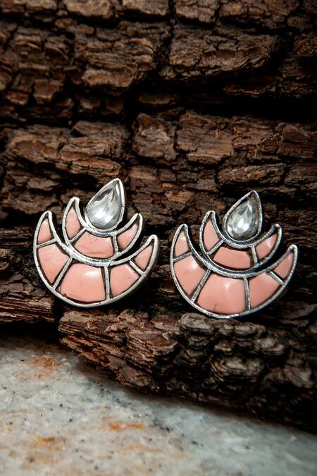 Shop Neeta Boochra Peach Kundans Double Chaand Earrings at Aza Fashions Shop_Neeta Boochra_Peach Kundans Double Chaand Earrings_at_Aza_Fashions