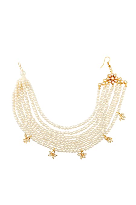 Shop_Just Shradha's_Gold Plated Pearls Multi Layered Ear Chain _at_Aza_Fashions